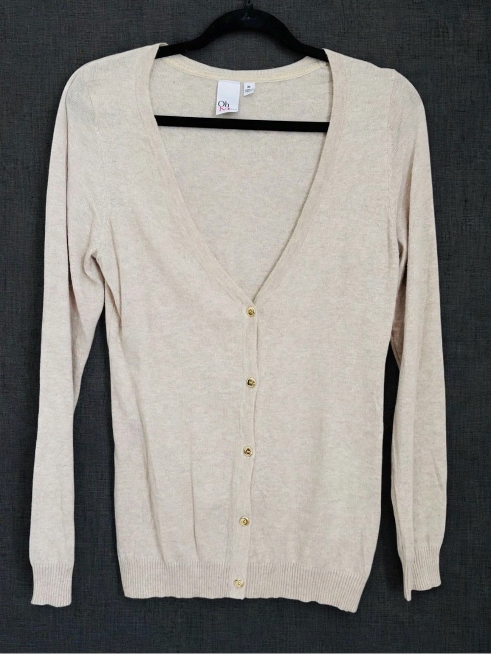 Light Beige V-Neck Button Front Cardigan Sweater